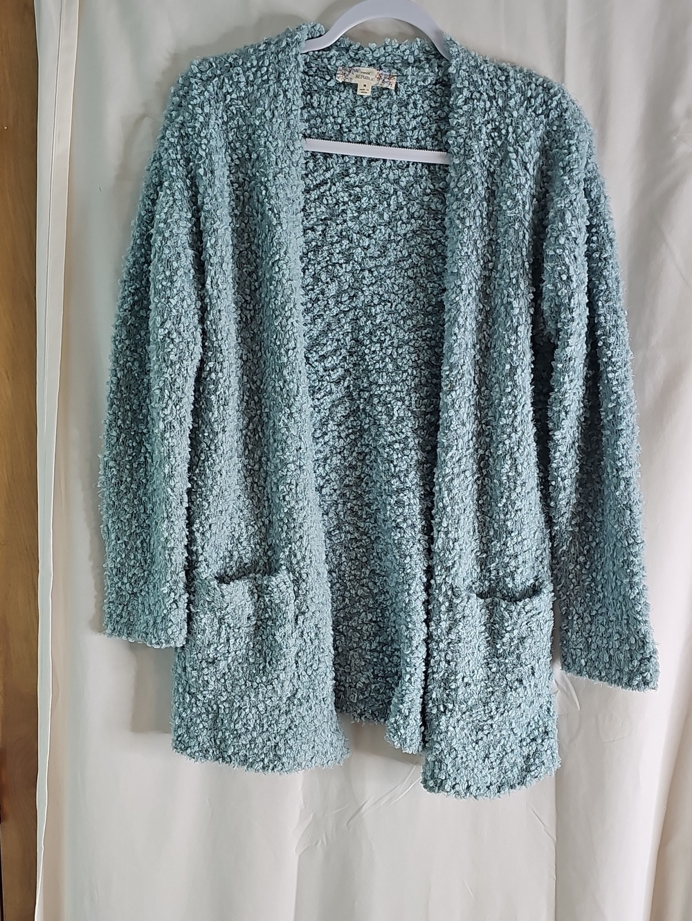 Pink Republic Seafoam Blue Popcorn Knit Open Cardigan
